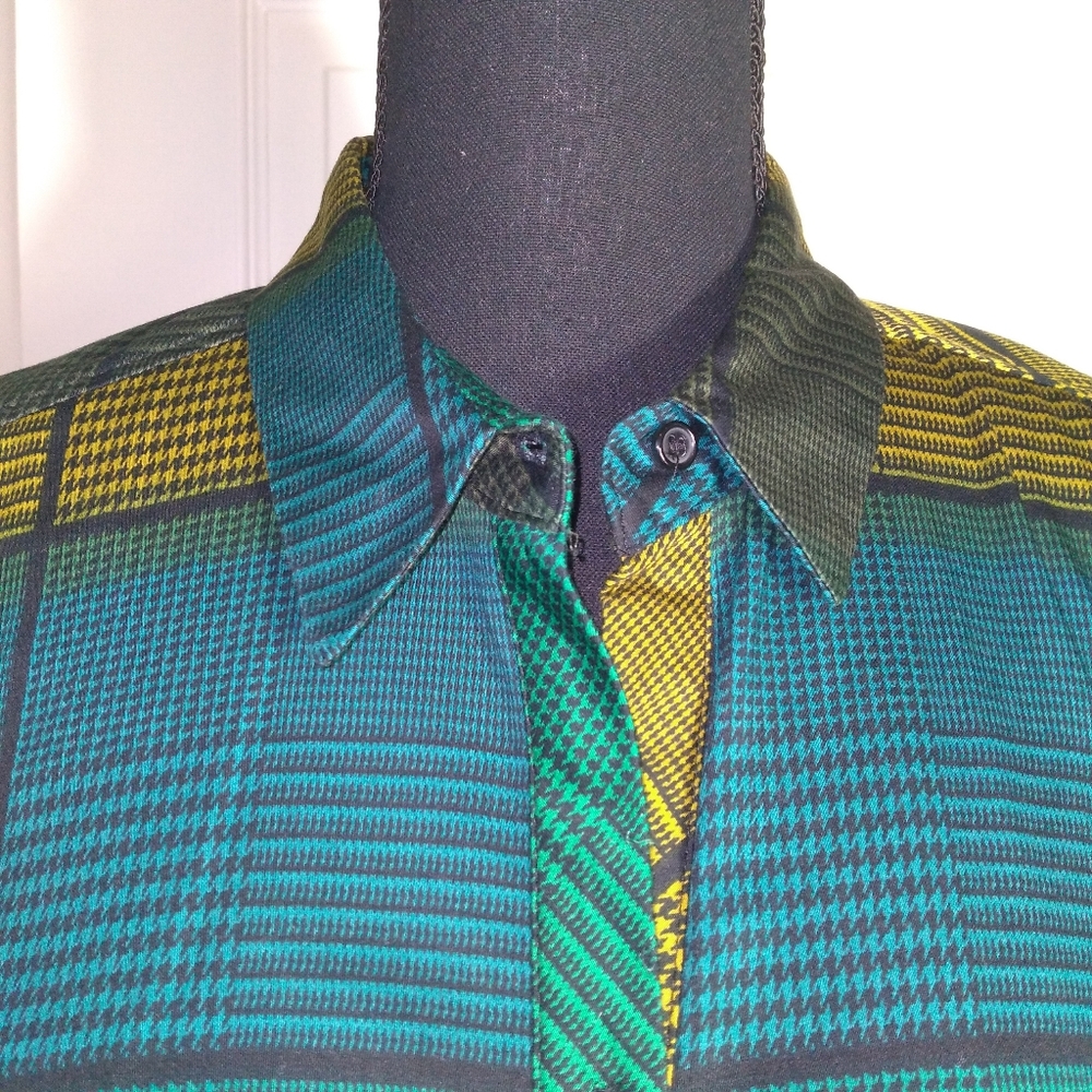 7TH AVENUE DESIGN STUDIO Womans Plaid Button-Up Shirt in Green and Yellow- L - Picture 5 of 10